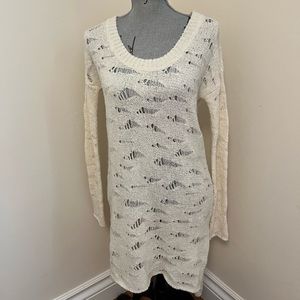 Free People Cream Knit Sweater Dress, XS